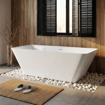 66" L x 29.5" W Freestanding Acrylic Soaking Bathtub, Double-Ended Design, Glossy White