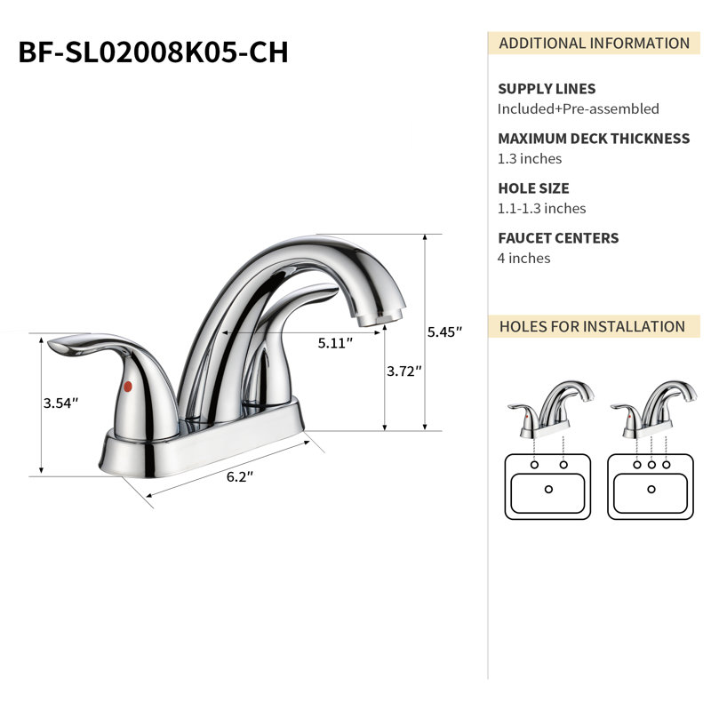 Nicole 5.45" CUPC Certified 2-handle Bathroom Sink Faucet, Chrome