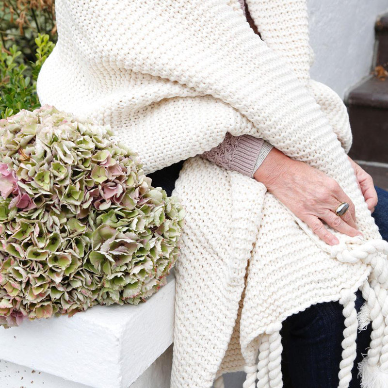 Trestles Knitted Throw Blanket, Antique White