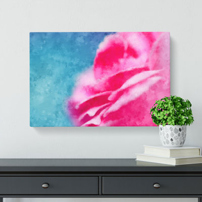 Pink Carnation On Blue Painting - Wrapped Canvas