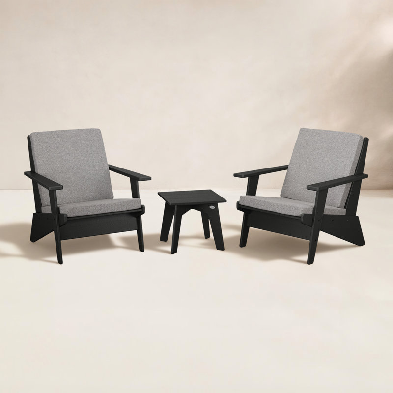 Riviera Modern Lounge 3-Piece Set, Grey Mist, Black