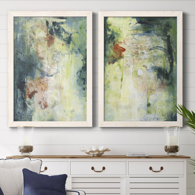 Nature's Elements I - Ensemble de 2 peintures sur toile encadrées, Cadre blanc, H 37,5 po x l 55 po x P 1,5 po