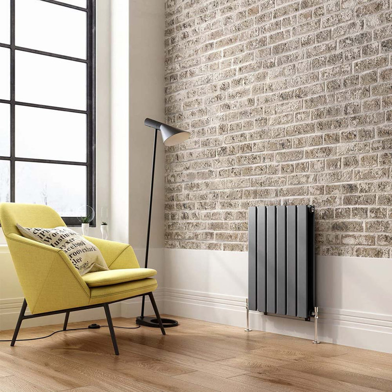 iBathUK Belgravia Horizontal Double Slim Flat Panel Radiator (KDW229), Grey, 60cm H x 45.6cm W x 6.9cm D