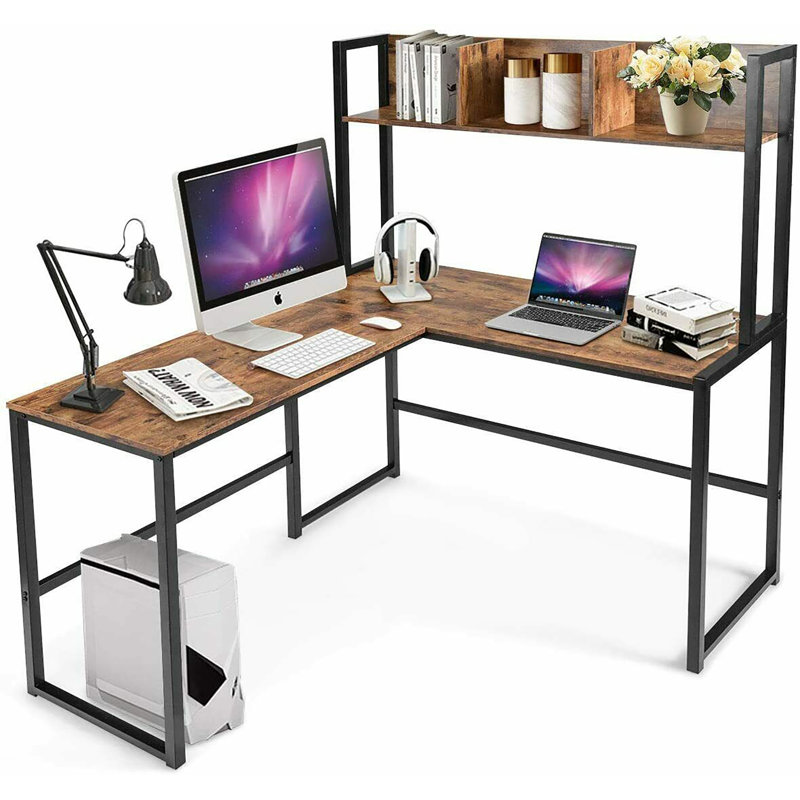 Bureau en L Millings, Brun rustique / noir