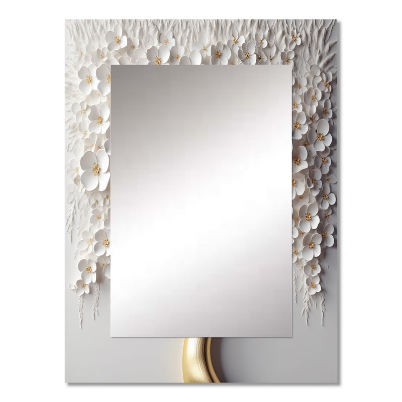 Orchidée blanche, jardin de branches, miroir mural floral, 32 po x 24 po