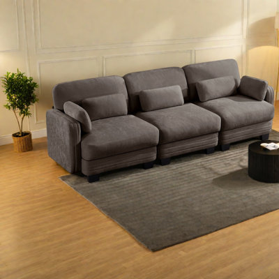 Canapé d'angle modulaire 3 places à assise profonde en chenille marron, style contemporain, idéal pour la maison et la famille