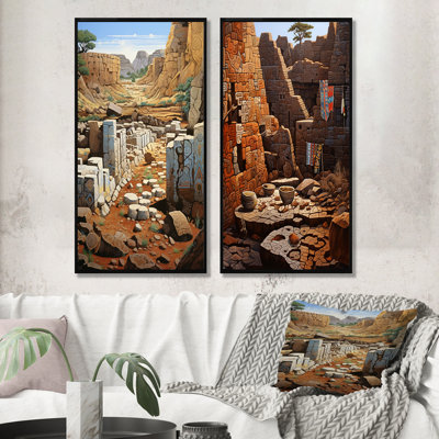 Amérindien, ruines anciennes en Amérique - ensemble de salon mural 2 ruines