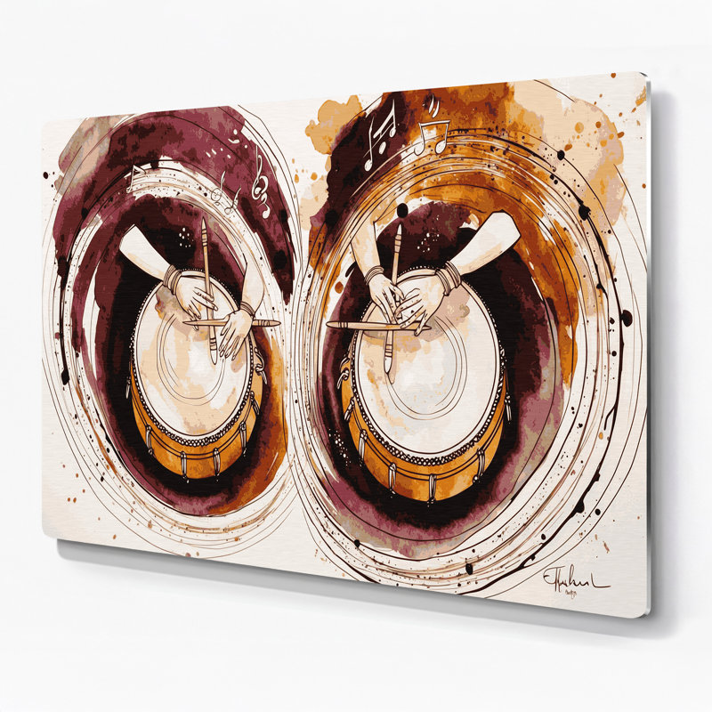 «Music Tabla», art mural en métal beige, H 11 po x l 14 po