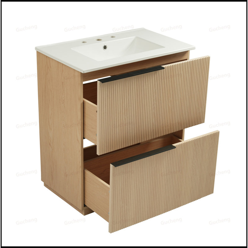 Meuble-lavabo 30 po avec tiroirs et lavabo, Brun