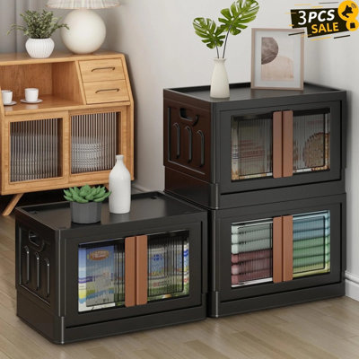 Ensemble de 3 bacs de rangement pliables et rangement noir