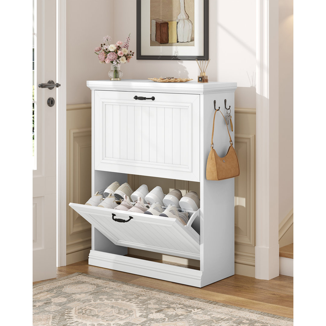 Shoe Cabinet with Flip Drawers, wooden shoe cabinet, Adjustable Dividers, Space-Saving Slim Cupboard, shoe cabinet storage hallway, Entryway