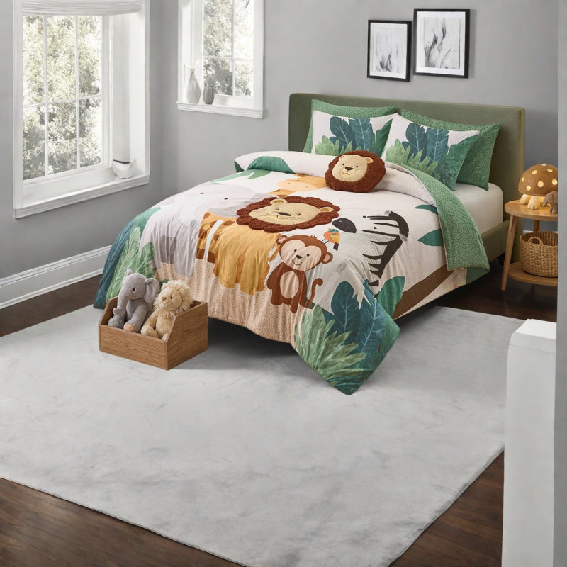 Safari Bedding Sets, Full Queen Microfiber Comforter Set with Lion Pillow