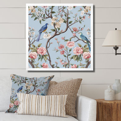 Minimalisme, oiseau sur fleurs IV, impression sur toile