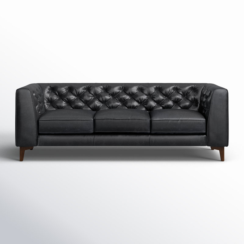 Peale 89'' Full-Grain Genuine Italian Leather Sofa, Onyx Black