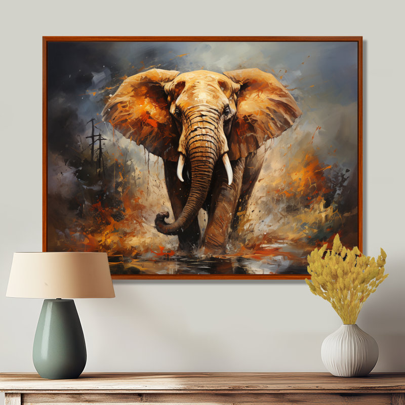 «Elephant Wild Spirit» - Art mural sur toile éléphant, H 24 po x l 32 po x P 1 po, Brown Floater Framed