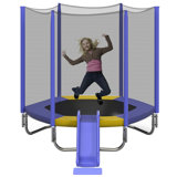 7FT Trampoline For Kids With Safety Enclosure Net, Slide And Ladder, Round Outdoor Recreational Trampoline