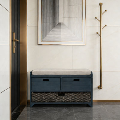 Fully Assembled Storage Shoe Bench With Removable Basket, 2 Drawers & Detachable Cushion