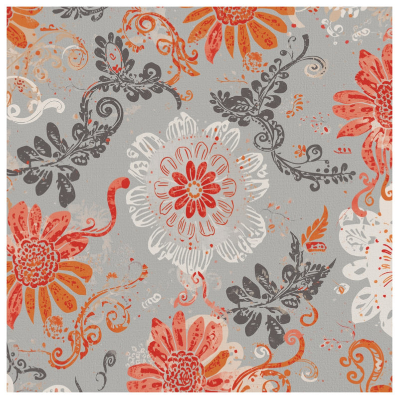 Orange Gray Floral Pattern Comforter, Twin Extra Long
