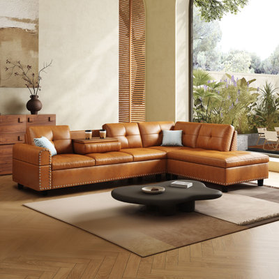 Canapé modulaire surdimensionné en cuir 97,5 po, canapé en L