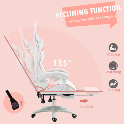 Racing Style Gaming Chair with Footrest Removable Rabbit Ears