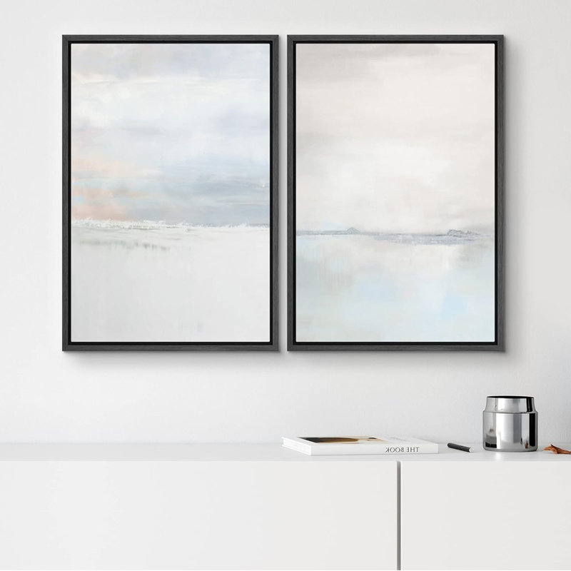 «Pastel Grey», aquarelle, paysage, formes abstraites, décoration murale minimaliste, Boho, nordique, détente, Zen, 2 pièces