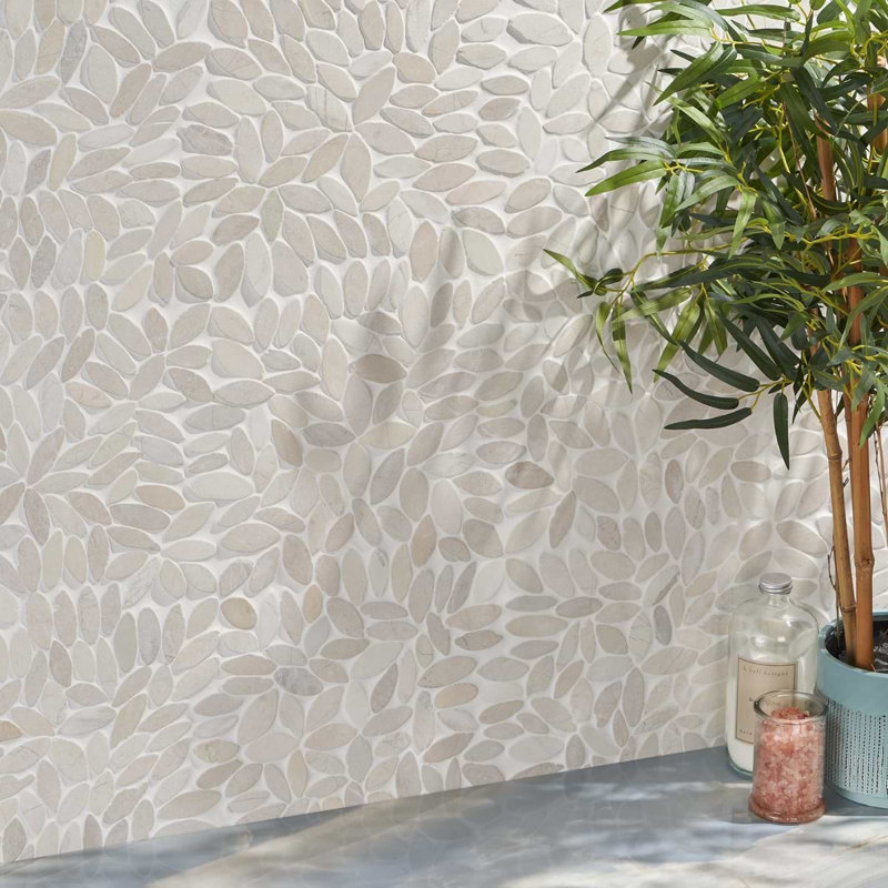 Nature Flower Carrara Marble Mosaic Tile, Lombok  Beige
