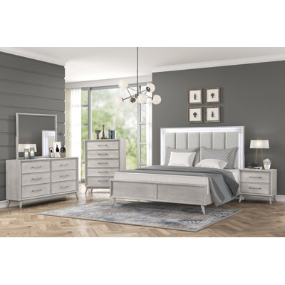 Haak 5-piece Bedroom Set With Touch Led Lighting, Gray Oak Finish by Wrought Studio