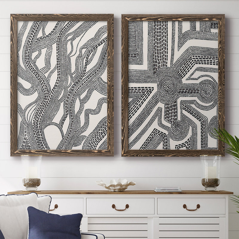 «Dots And Dash I Dots And Dash I», reproduction de cadre photo sur toile 2 pièces, H 27,5 po x l 75 po x P 1,5 po, Noyer