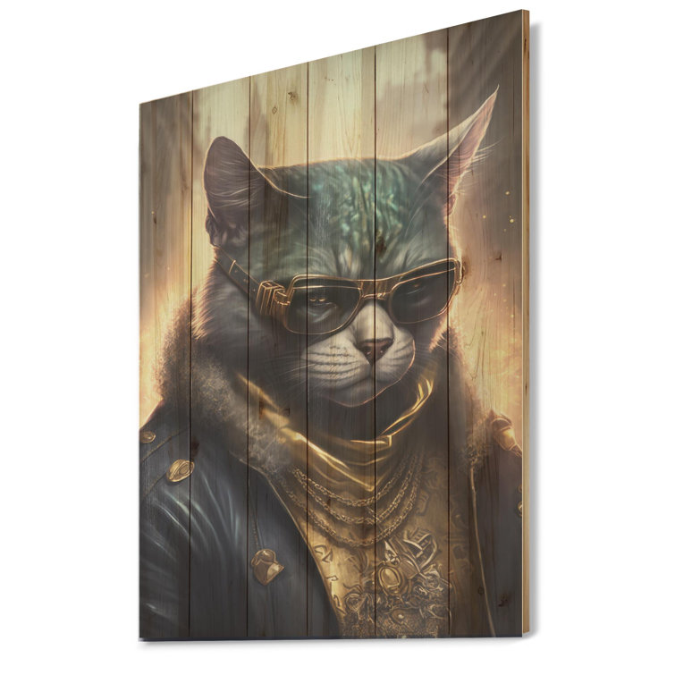 Trinx Heidelies Heidelies Cat Gangster In NYC I On Wood Print | Wayfair