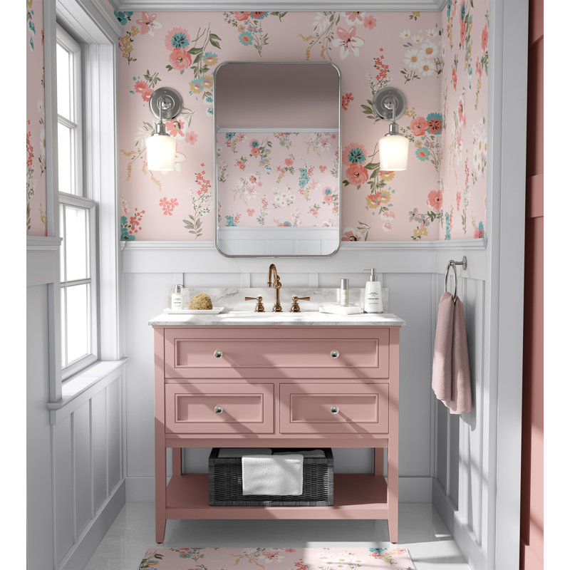 Papier peint floral rose, L 114 po x L 76 po