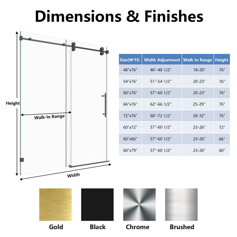 Catalyst 56"- 60" W x 72" H Double Sliding Frameless Shower Door in Brushed Gold with 3/8" Clear Glass, Gold