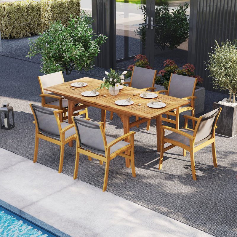 Expandable Outdoor Dining Table 55"-71" Acacia Wood Patio Table For 6-8 Person