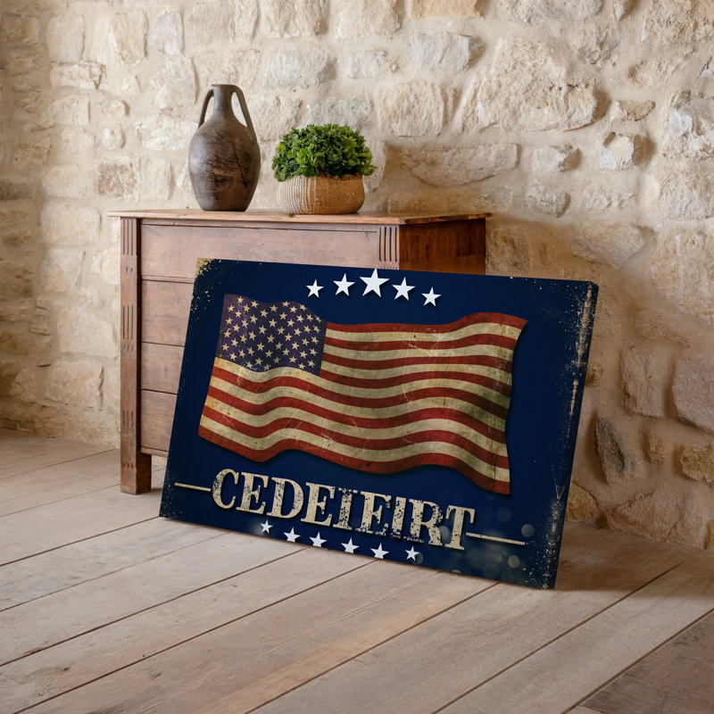 "Toile", "Créez une image" avec un drapeau américain texturé patiné, mis en valeur au centre avec une impression sur toile