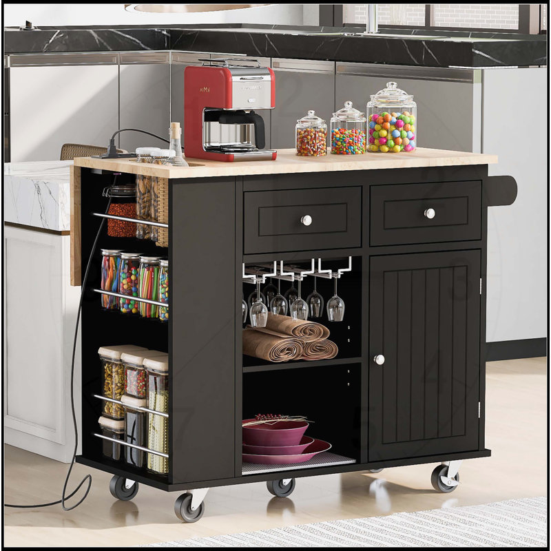Îlot de cuisine polyvalent avec de multiples options de rangement et des caractéristiques pratiques, Noir