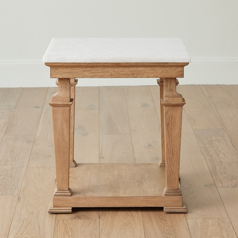 Marble End Table, White Top/Brown Base