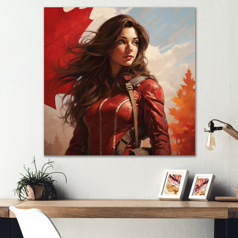 Fier portrait de femme canadienne - drapeau Canada, art mural en métal, H 29 po x l 29 po x P 1,5 po