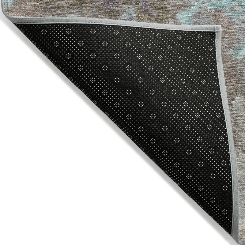 Tapis bleu sarcelle lavable à la machine intérieur / extérieur Xhevrie, Rectangle 10 pi x 14 pi