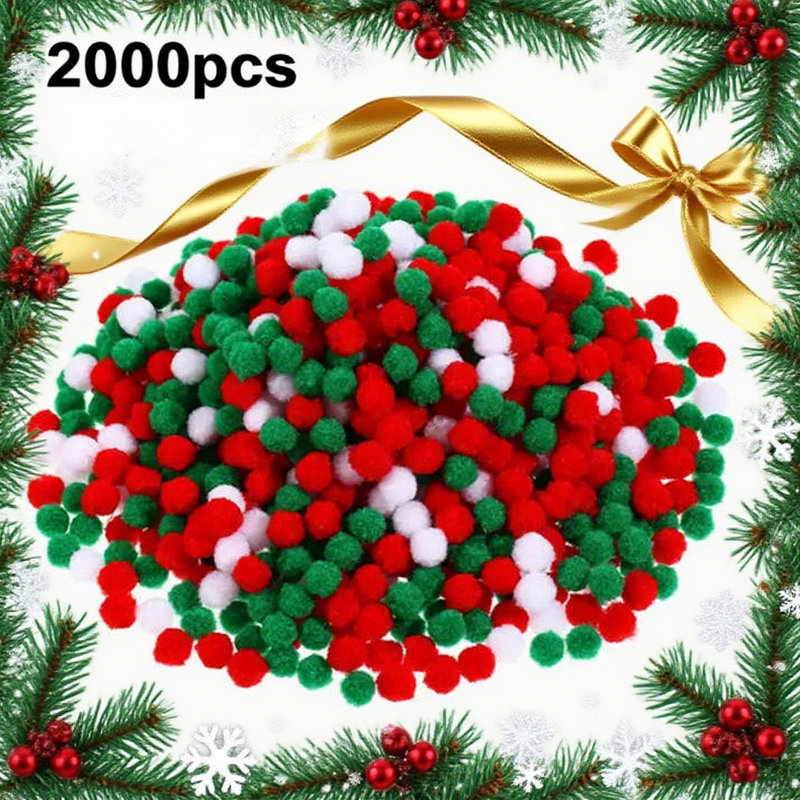2000 PCS 1 cm de Noël en vrac rouge vert blanc doux boules décoratives pour bricolage artisanat ornements d'arbre de Noël décorations