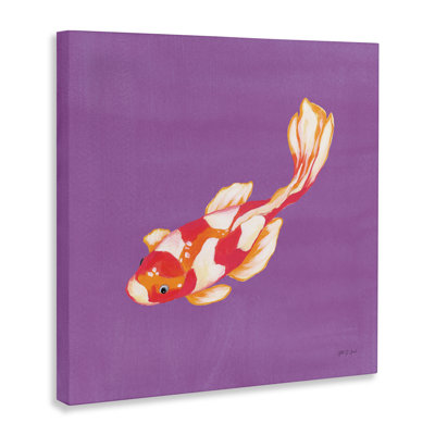 Koi coloré sur toile mauve, design par Yvette St. Amant
