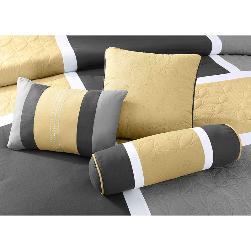 California King Yellow and Gray Polyester Comforter Set