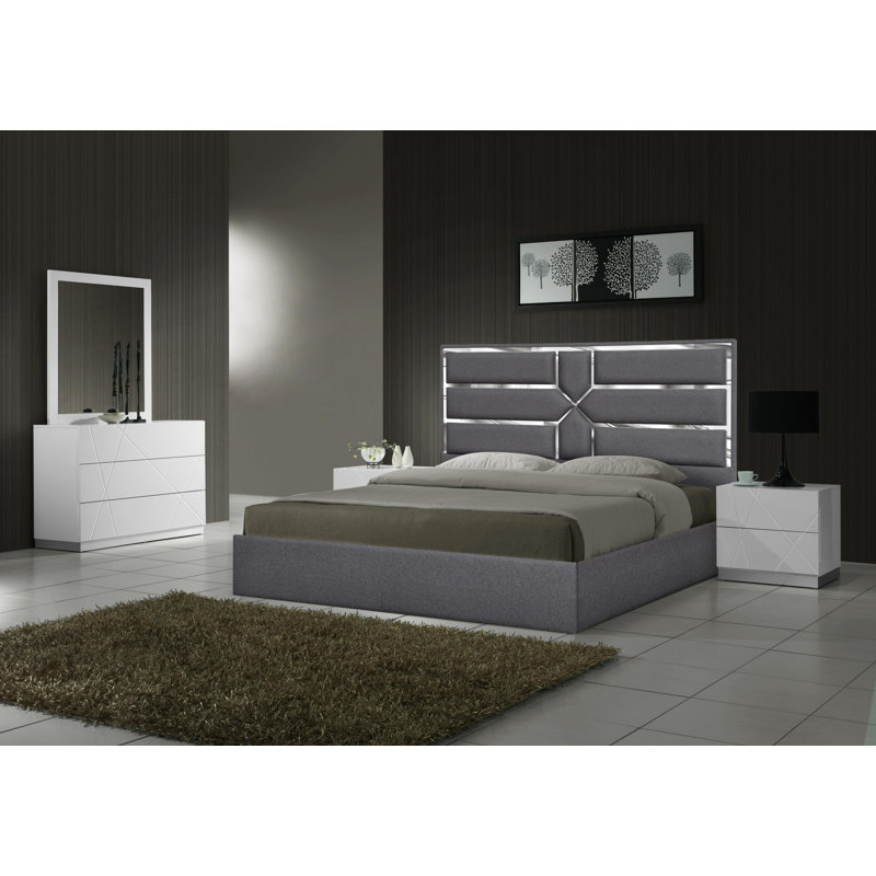 Jhared Upholstered Platform Bed, King, Charcoal