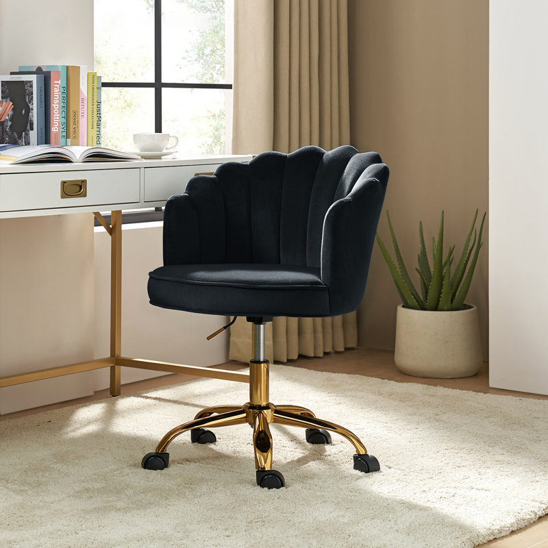 Rasnick 53cm W Modern Velvet Swivel Tufted Office Chair, Black