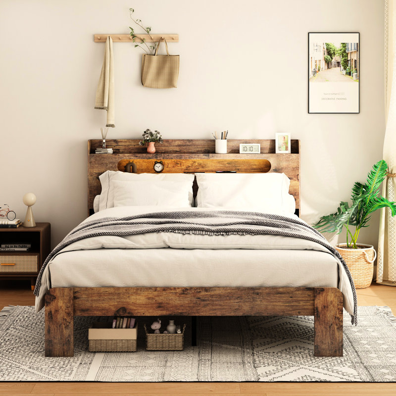 Très grande base de lit très grand brun foncé avec tête de lit avec rangement à DEL et 2 places, expérience sonore, pas de sommier tapissier, installation simple, grande plateforme sous bois éclairée, fonction silencieuse, assemblage facile