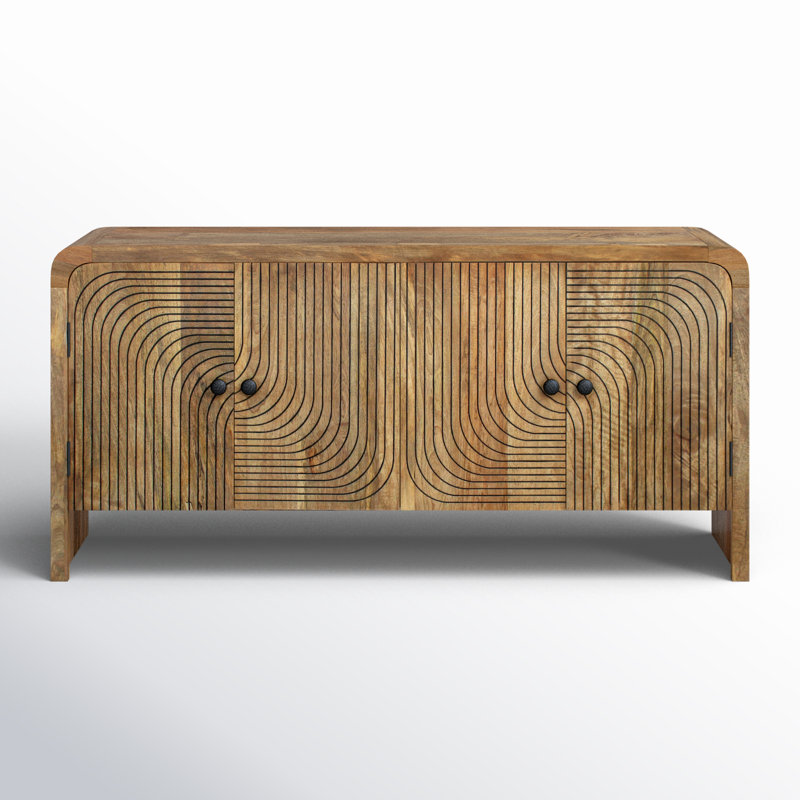 Neutral Textured Mango Wood 30" Carved Front Waterfall Edge Sideboard in Brown - 63" x 16" x 30"