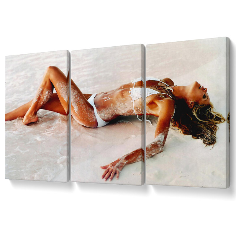 Elle Macpherson In The Sea Canvas 3 Panel Set, 50.8cm H x 106.6cm W