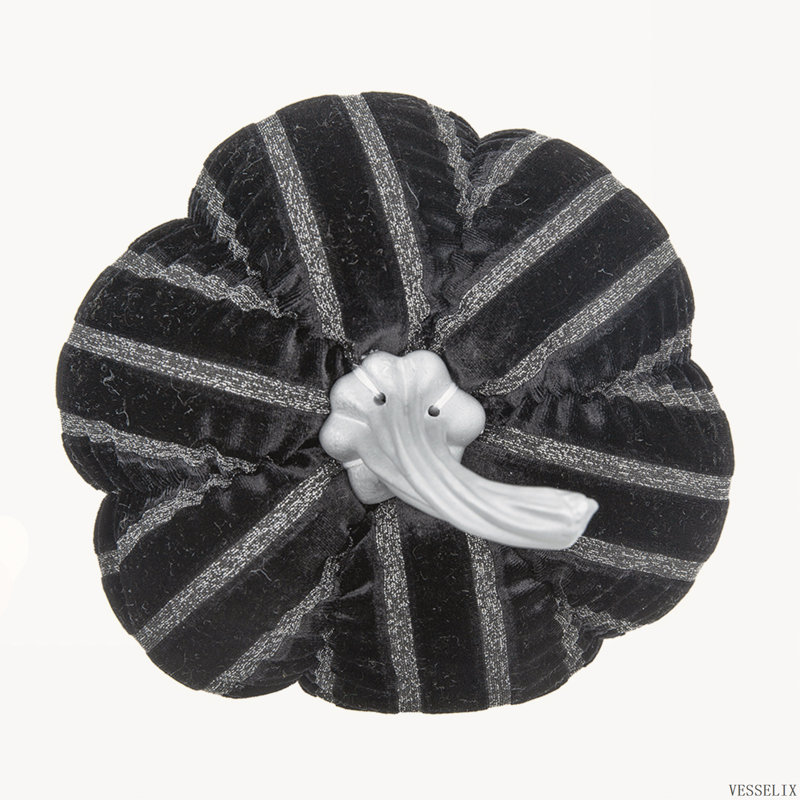 Ensemble de 2 décorations de citrouille à rayures noires en tissu, 7 x 7 x 7 po pour Halloween