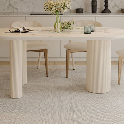Luxe Creamy Dining Table with Roman Column Legs