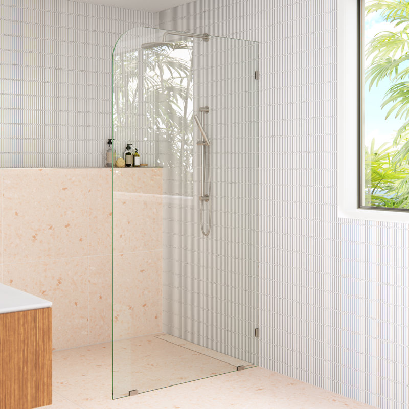 Solaris 40 po x 78 po. Panneau de douche fixe sans cadre à rayon unique, Nickel brossé