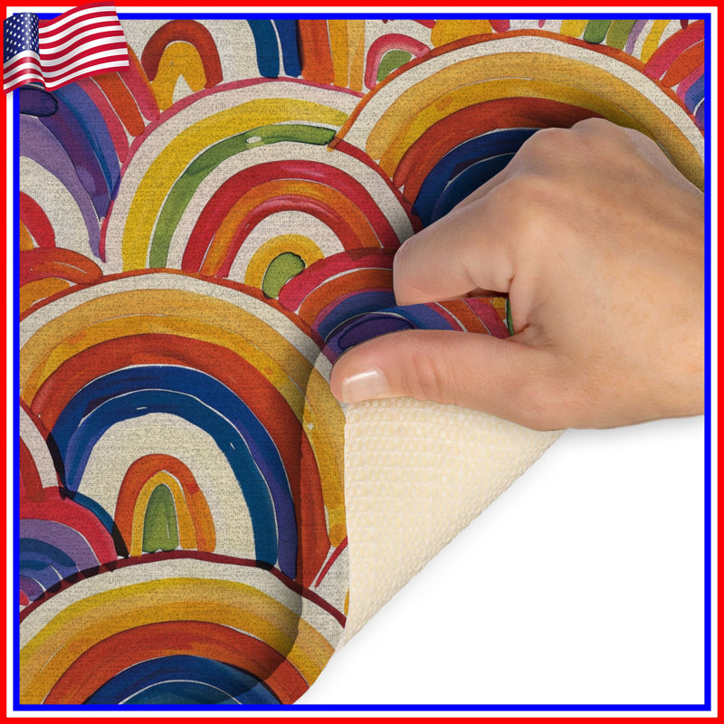Tapis de bain arc-en-ciel abstrait pour salle de bain éclectique, L 34 po x L 21 po