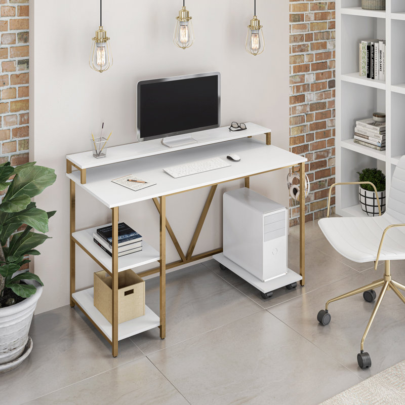 Steel Writing Desk, White/Gold